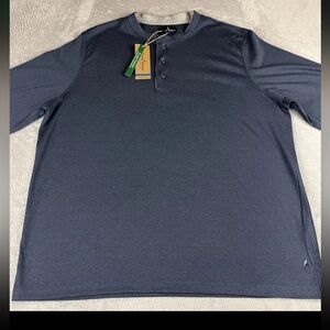 Tailor Vintage Mens Long Sleeve Henley Dark Indigo shirt size XXL
